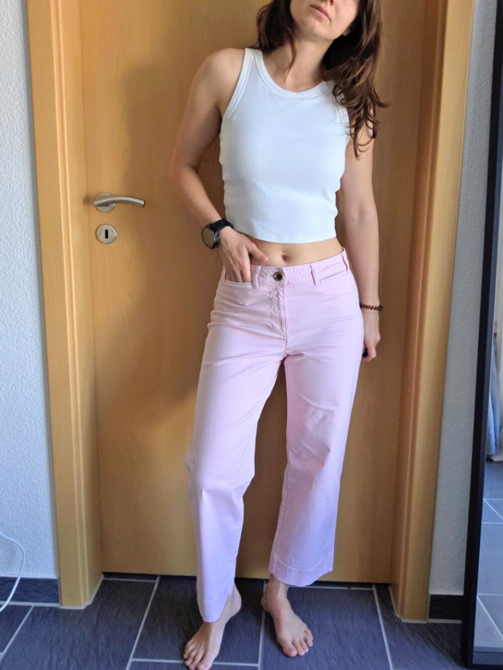 Old Navy Pink Elephant Ankle Crop Wide Leg Chino Pants Women's 6 - Picture 2 of 16